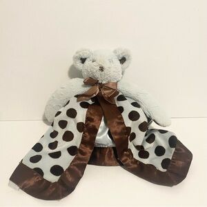 Bearington Baby Teddy Bear Lovey Blue Brown Polka Dot Security Blanket Satin Toy